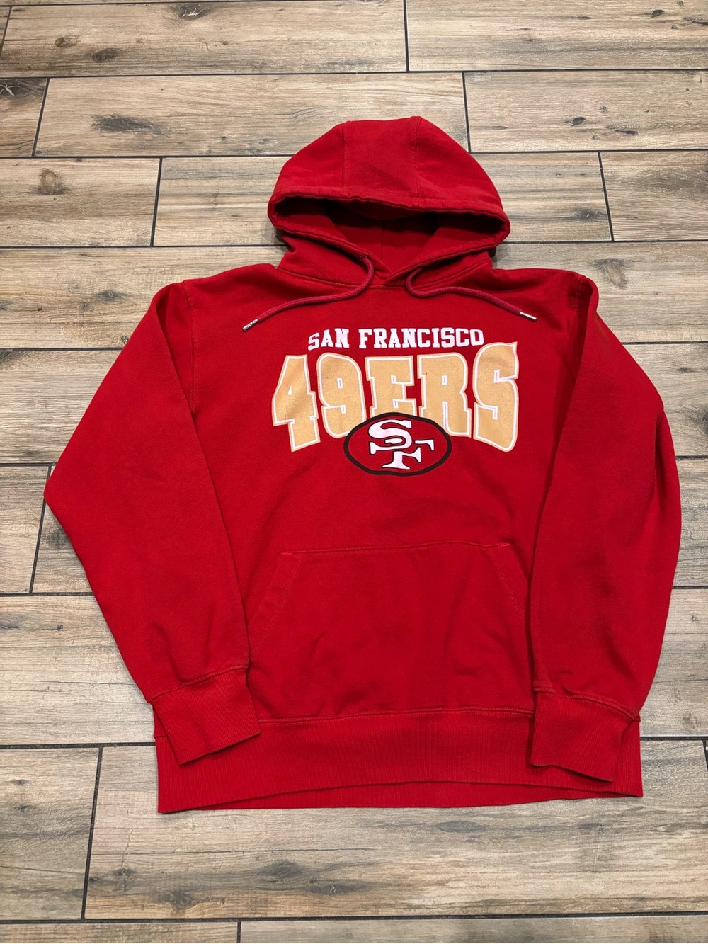 Vintage San Francisco 49ers Red Spellout Graphic Hoodie Size M